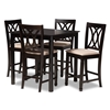 Baxton Studio Reneau Modern and Contemporary Sand Fabric Upholstered Espresso Brown Finished 5-Piece Wood Pub Set